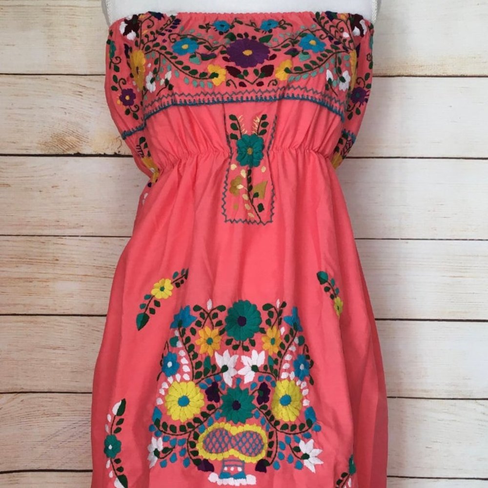 Womens Embroidered Strapless Coral Pink - Picture 2 of 9